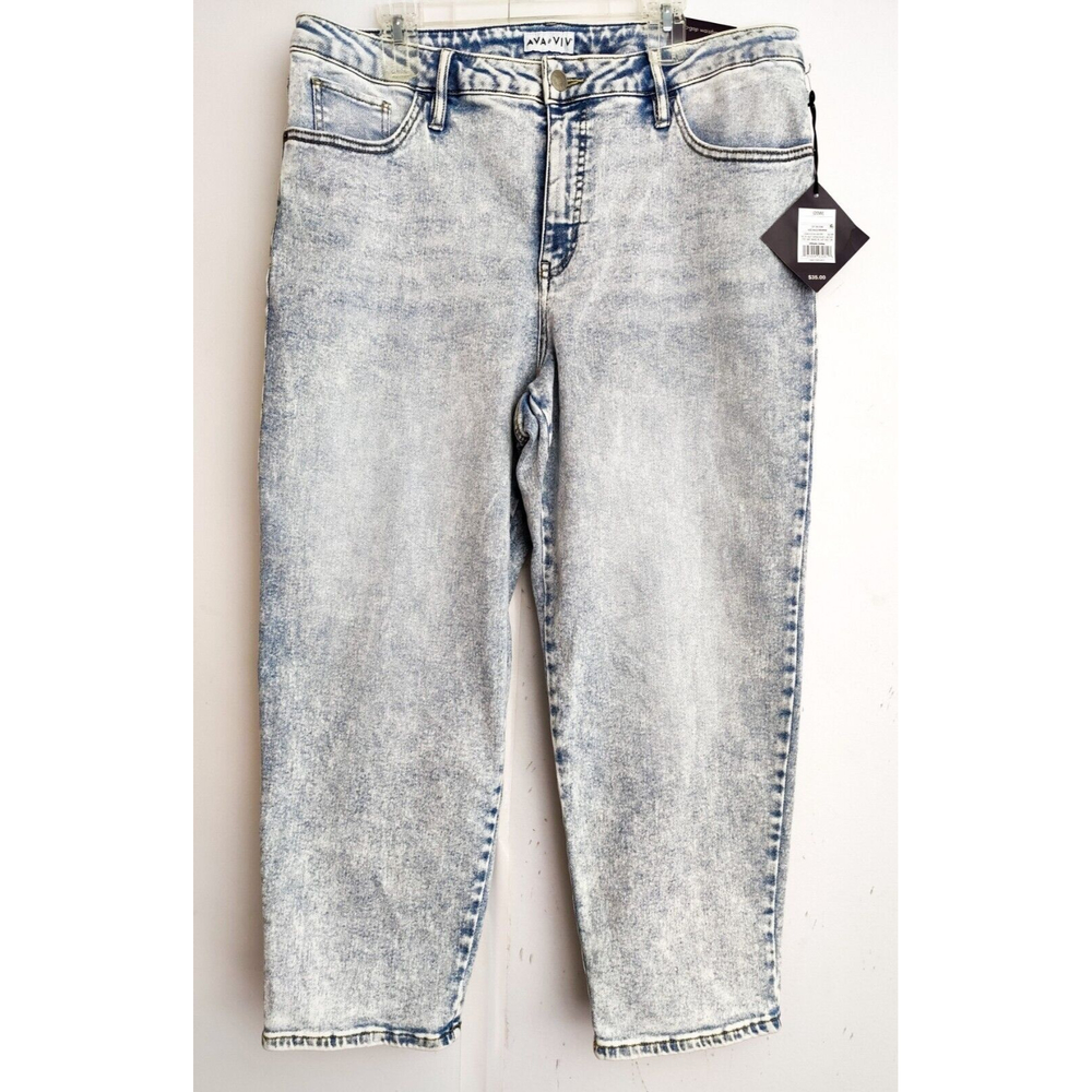AVA & VIV High Rise Slim Straight Acid Wash Crop Stretch Jeans Size 20W NEW TAGS